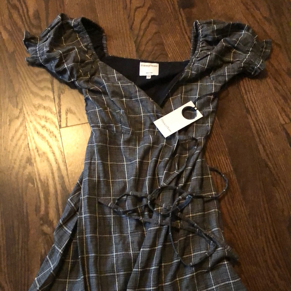 Grey Midi check wrap dress NWT revolve clothing